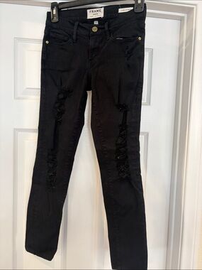 Frame Denim Black Ripped Skinny Jeans